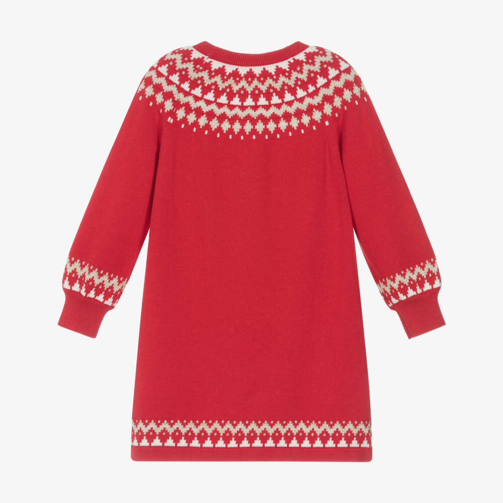 Hatley-Girls Red Festive Fair Isle Cotton Knit Jumper Dress | Childrensalon Outlet