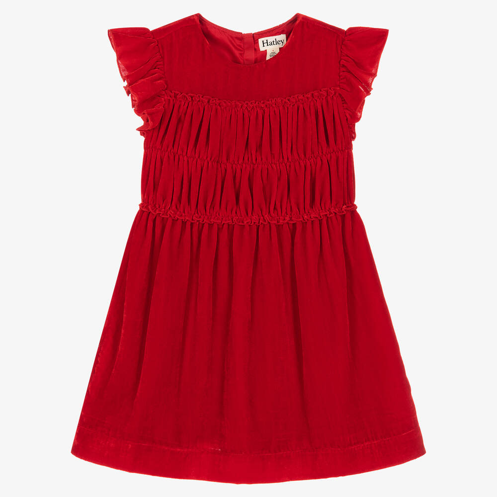 Hatley - Rotes gerafftes Samtkleid | Childrensalon