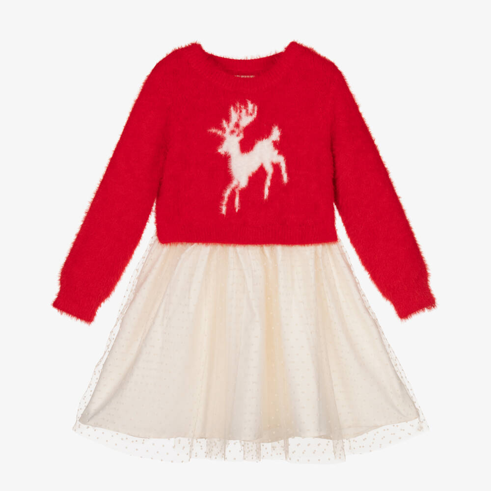 Hatley-Girls Red & Ivory Reindeer Dress | Childrensalon Outlet