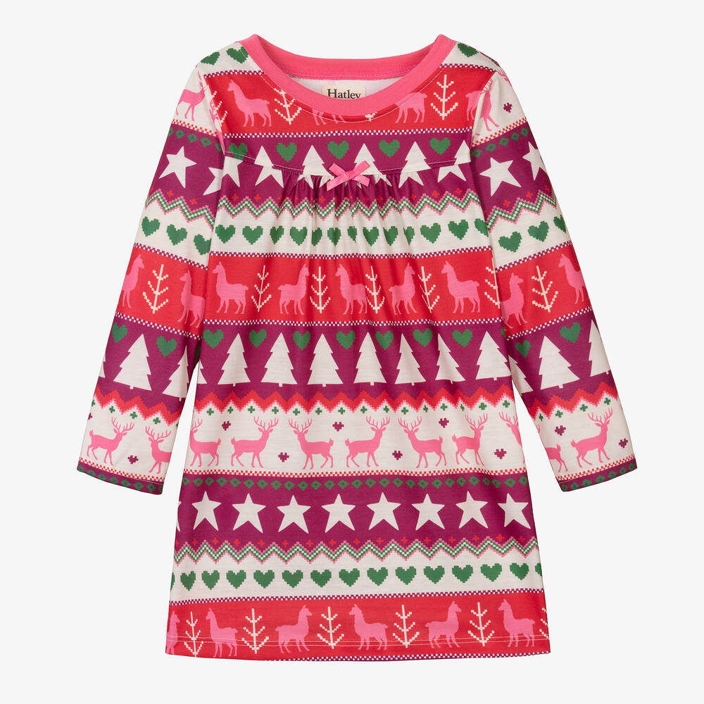 Hatley - Girls Red & Purple Fair Isle Nightdress | Childrensalon