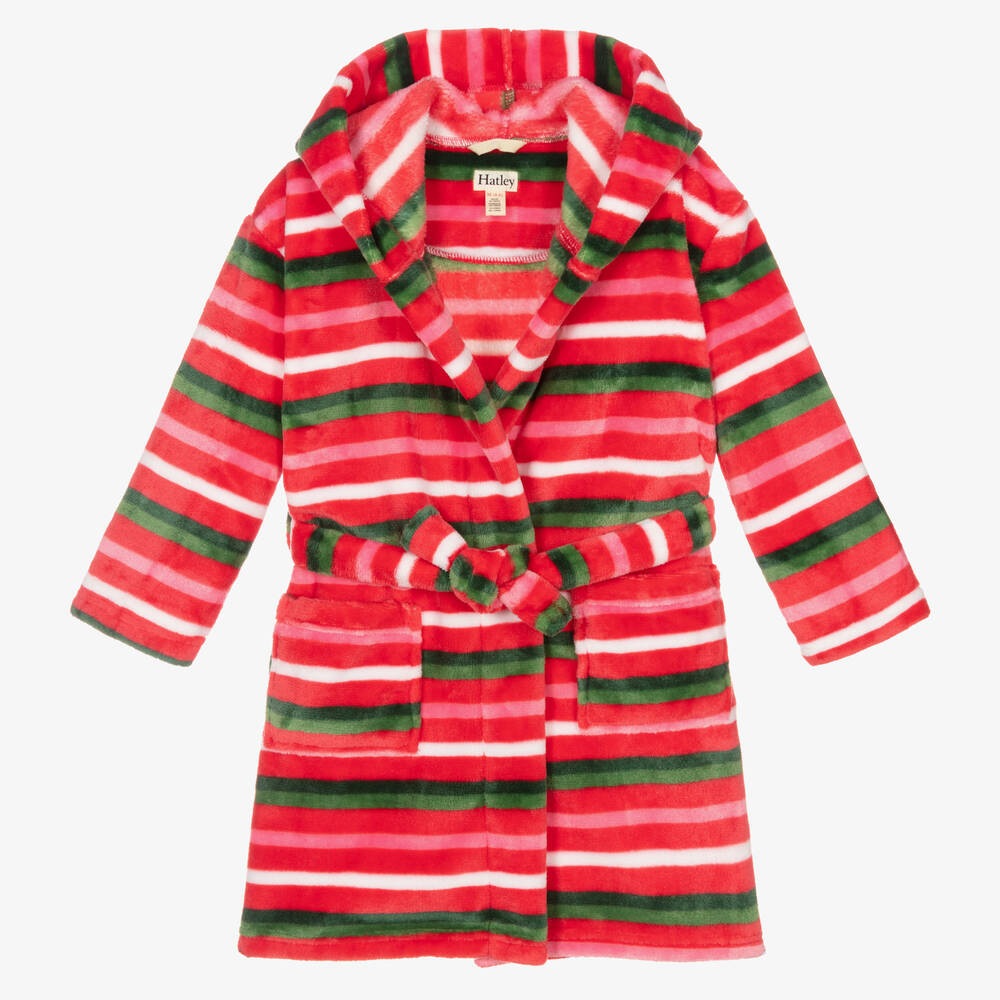 Hatley - Robe chambre rouge rayée fille | Childrensalon