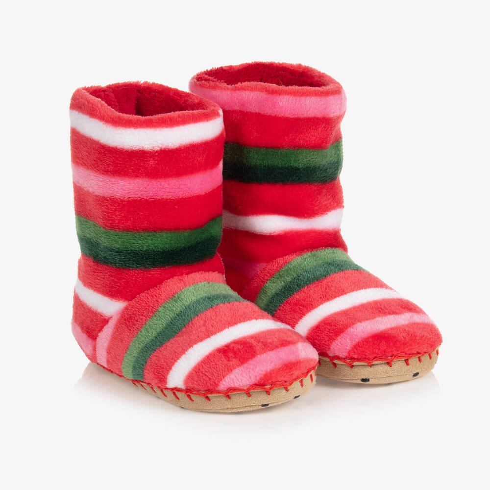 Hatley - Girls Red Striped Slippers | Childrensalon