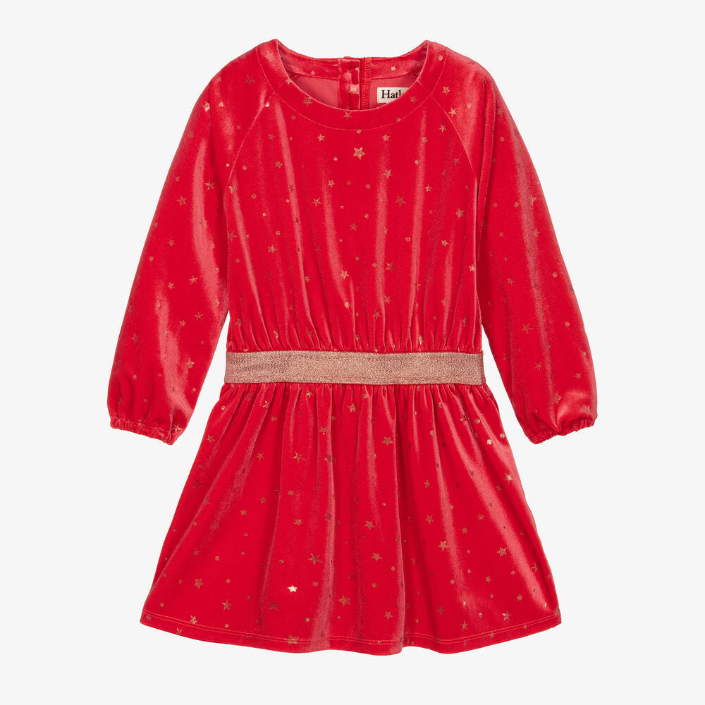 Hatley - Robe rouge en velours étoiles fille | Childrensalon