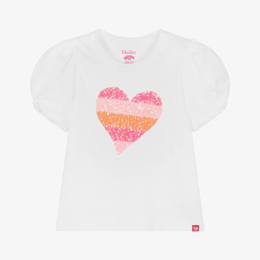 Hatley-تيشيرت أبيض ناعم للبنات مزين بقلوب | Childrensalon Outlet