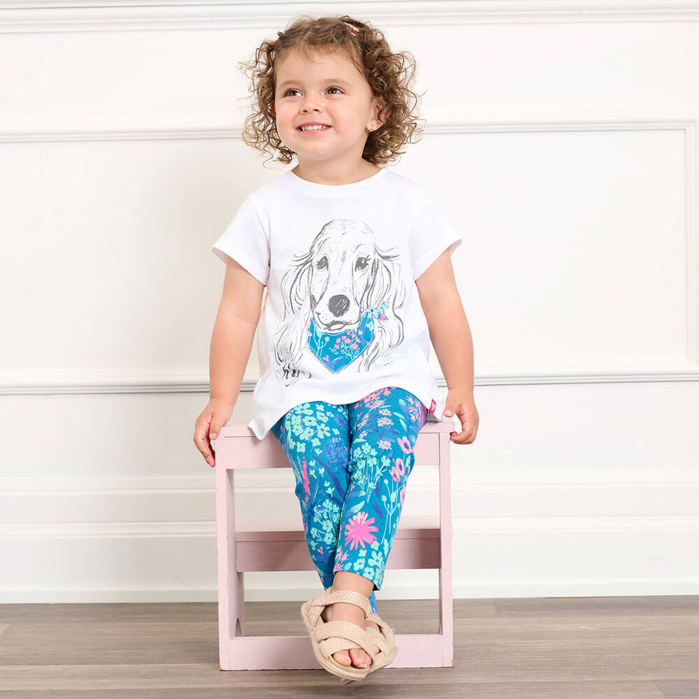 Hatley-تيشيرت أبيض ناعم للبنات مع تصميم جرو | Childrensalon Outlet