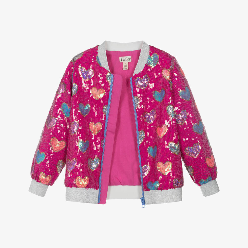 Hatley-Блестящий розовый бомбер с сердцем для девочек | Childrensalon Outlet