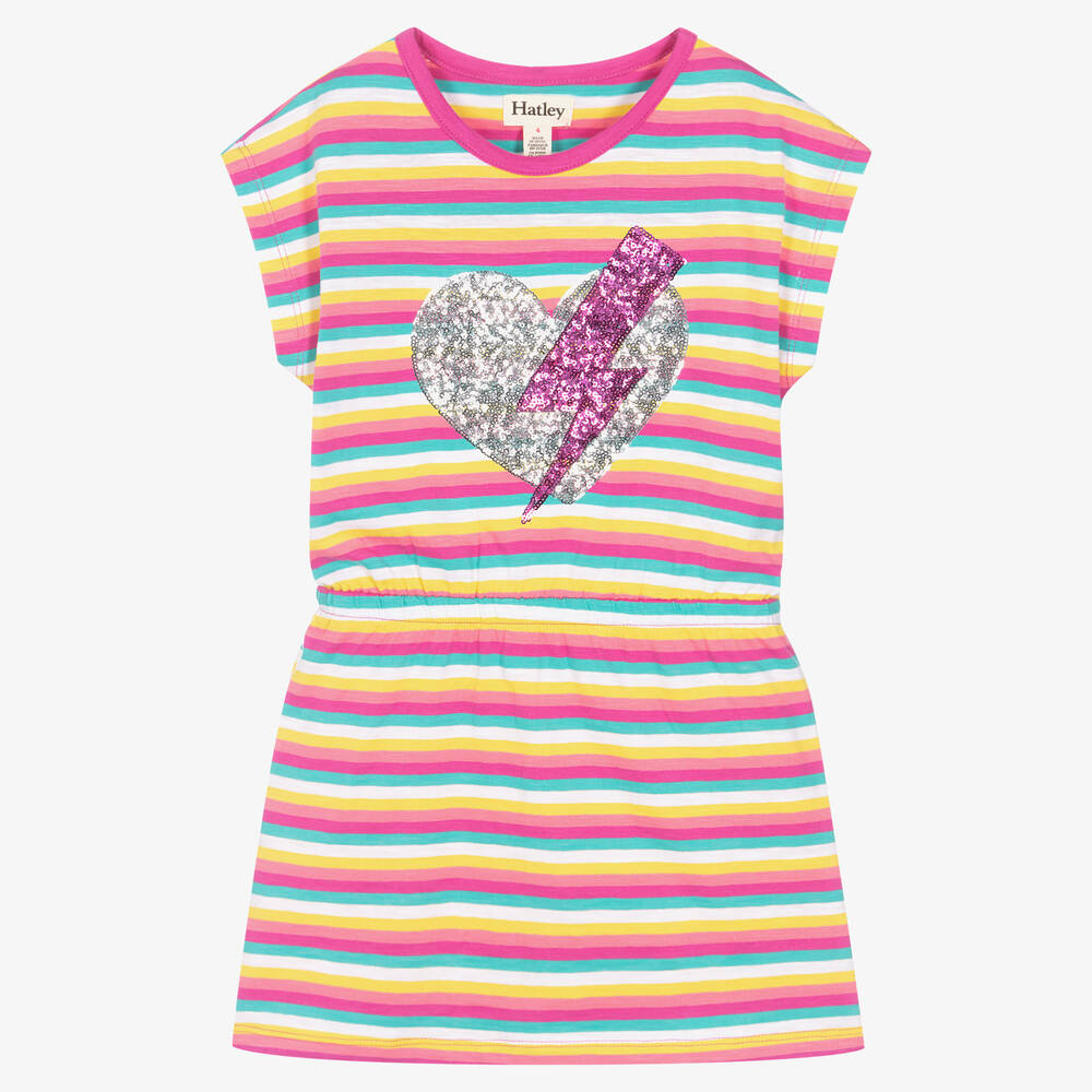 Hatley - Robe rayée à cœurs en sequins fille | Childrensalon