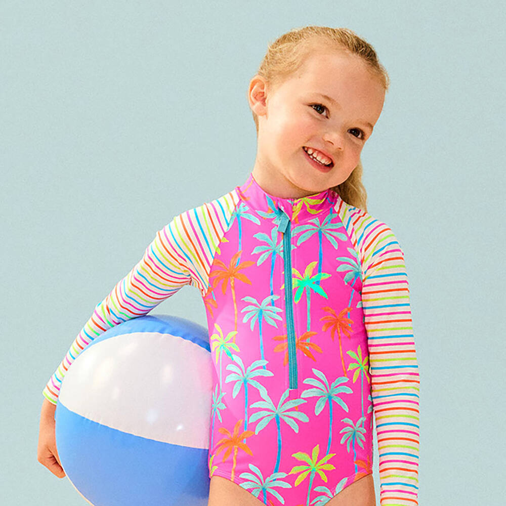 Hatley-بدلة سباحة وردية استوائية للبنات مع حماية من الأشعة فوق البنفسجية | Childrensalon Outlet