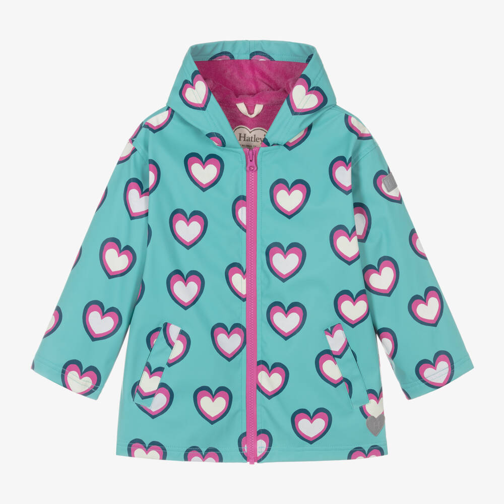 Hatley-Girls Turquoise Waterproof Heart Jacket | Childrensalon Outlet