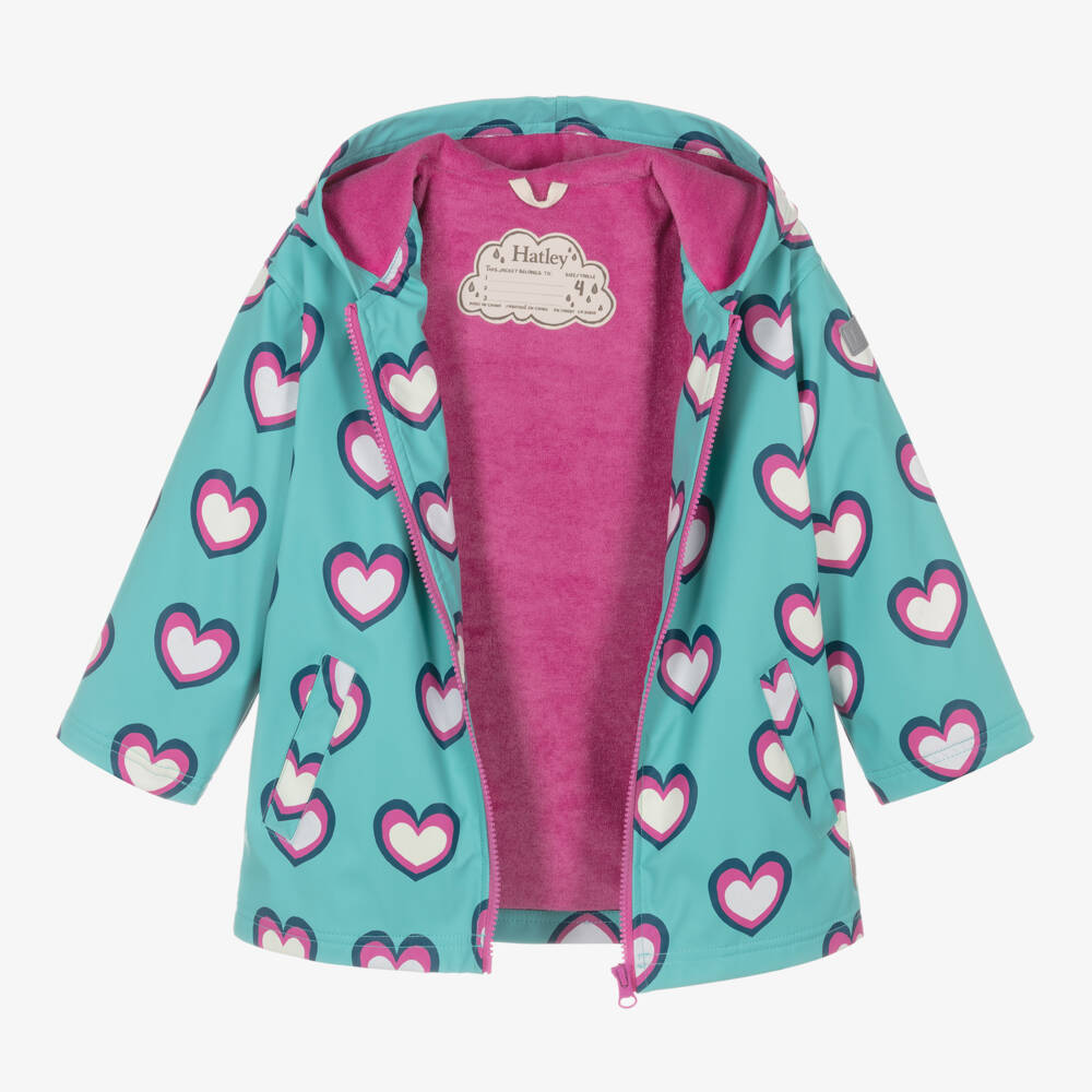 Hatley-Girls Turquoise Waterproof Heart Jacket | Childrensalon Outlet