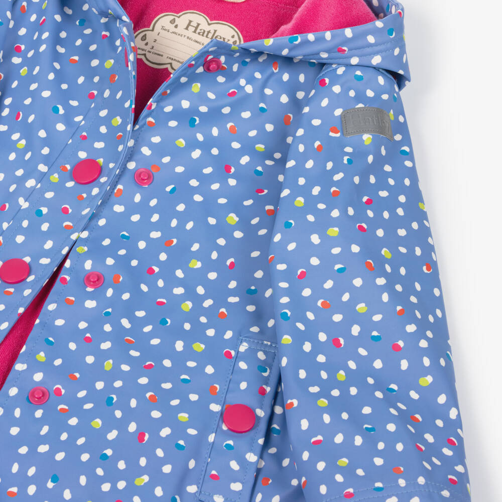 Hatley-Girls Vibrant Dotty Blue Raincoat | Childrensalon Outlet