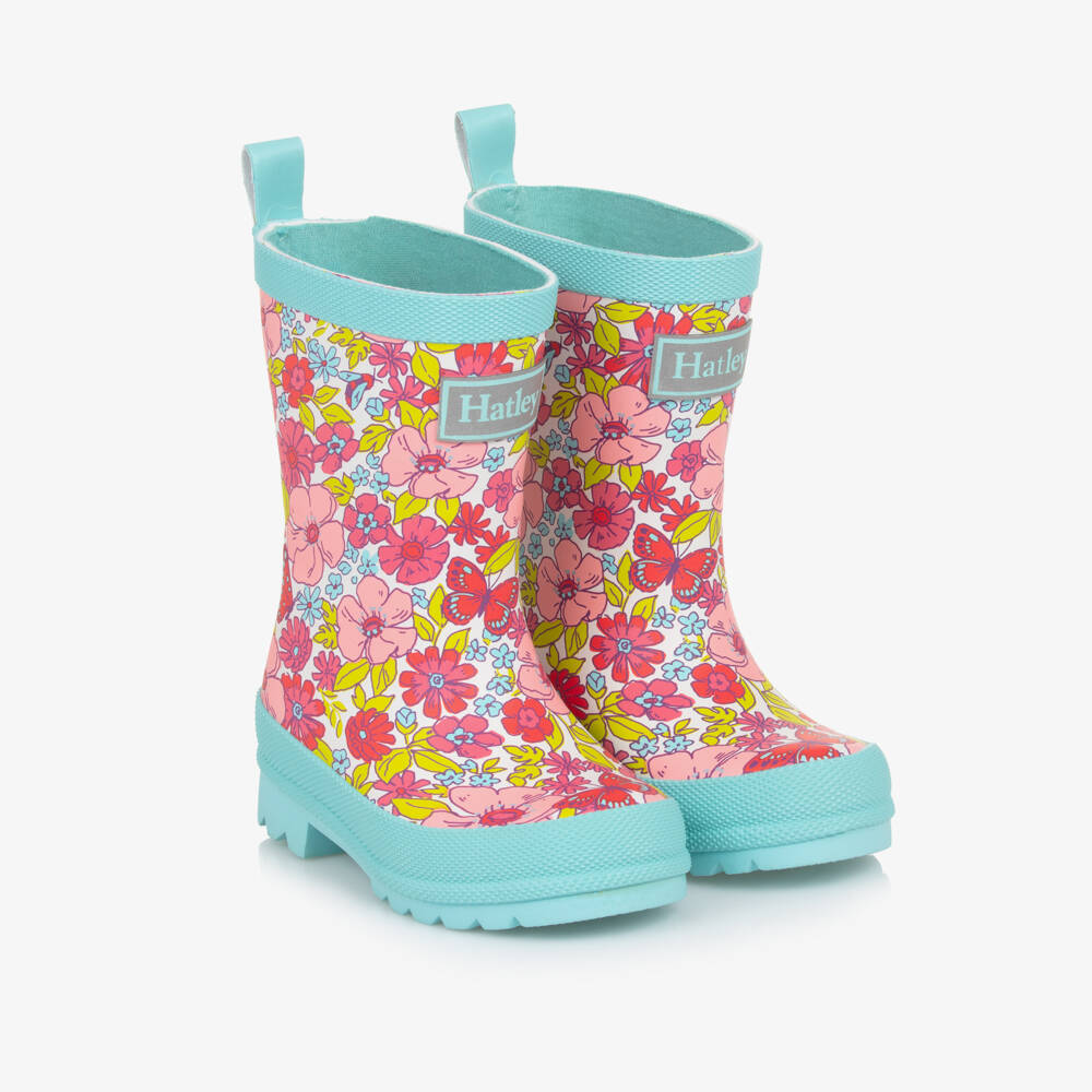 Hatley-Girls Vibrant Pink Floral Wellies | Childrensalon Outlet