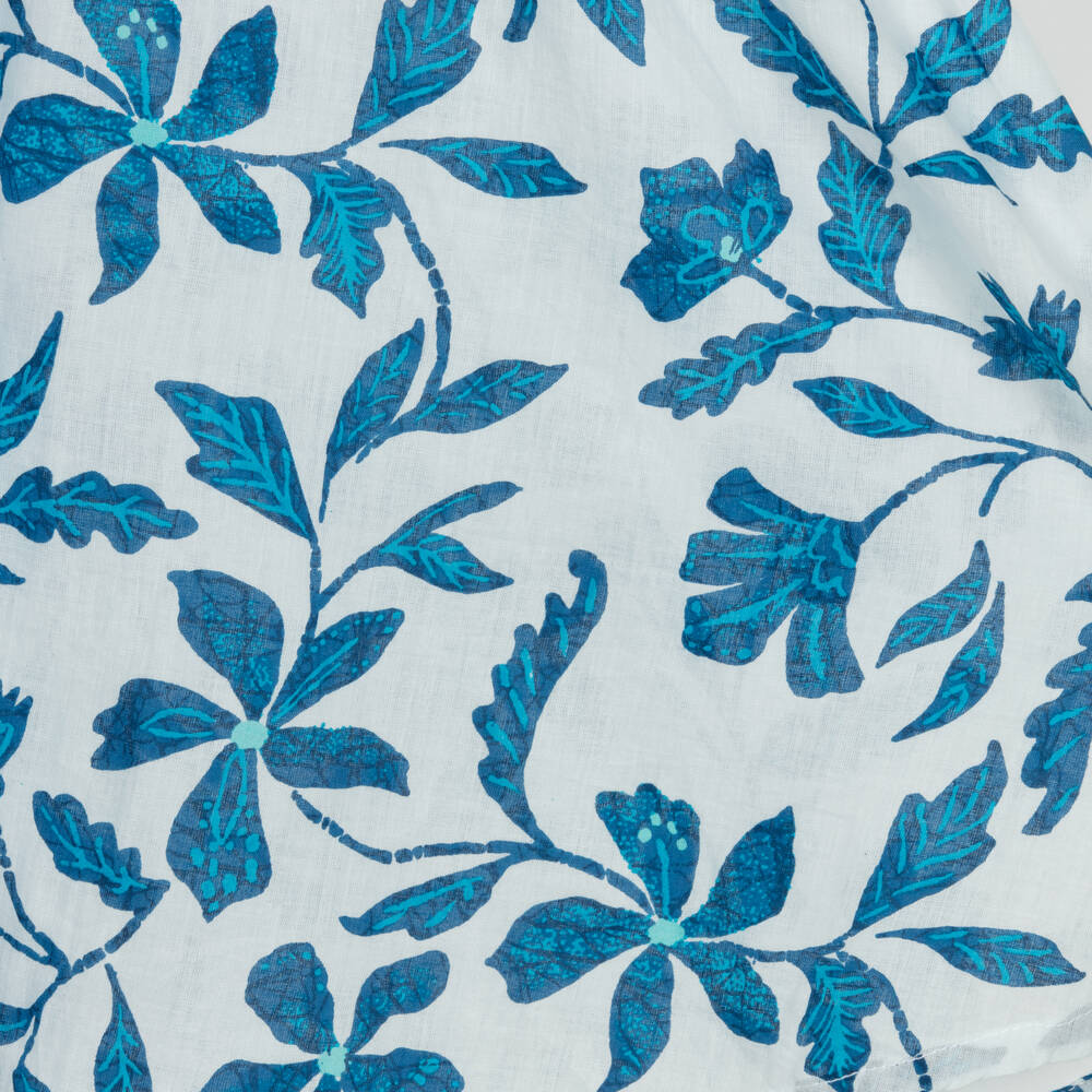 Hatley-فستان شاطئ قطن لون أبيض وأزرق أكوا بطبعة ورود | Childrensalon Outlet