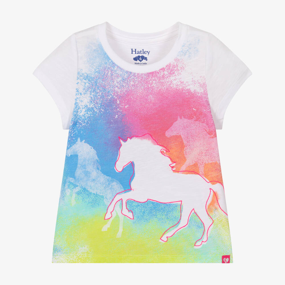 Hatley-Girls White Cotton Horse Graphic T-Shirt | Childrensalon Outlet