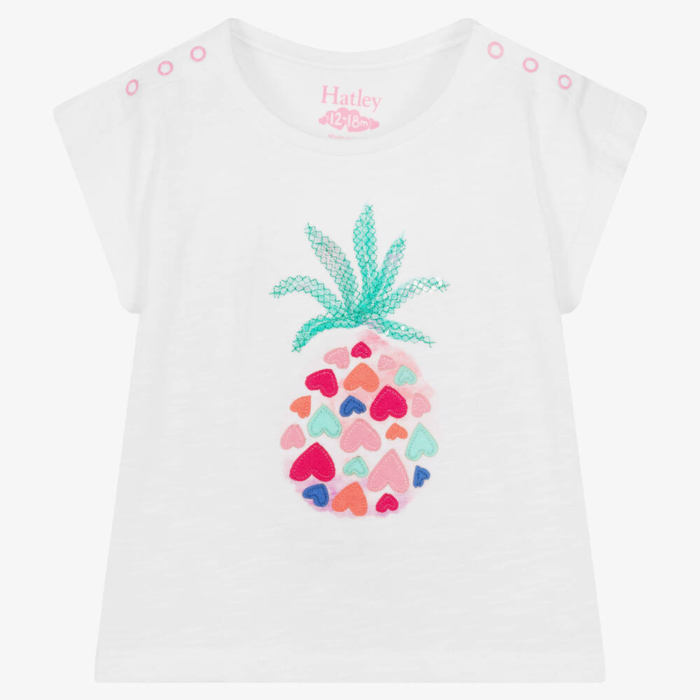 Hatley - T-shirt blanc en coton ananas fille | Childrensalon