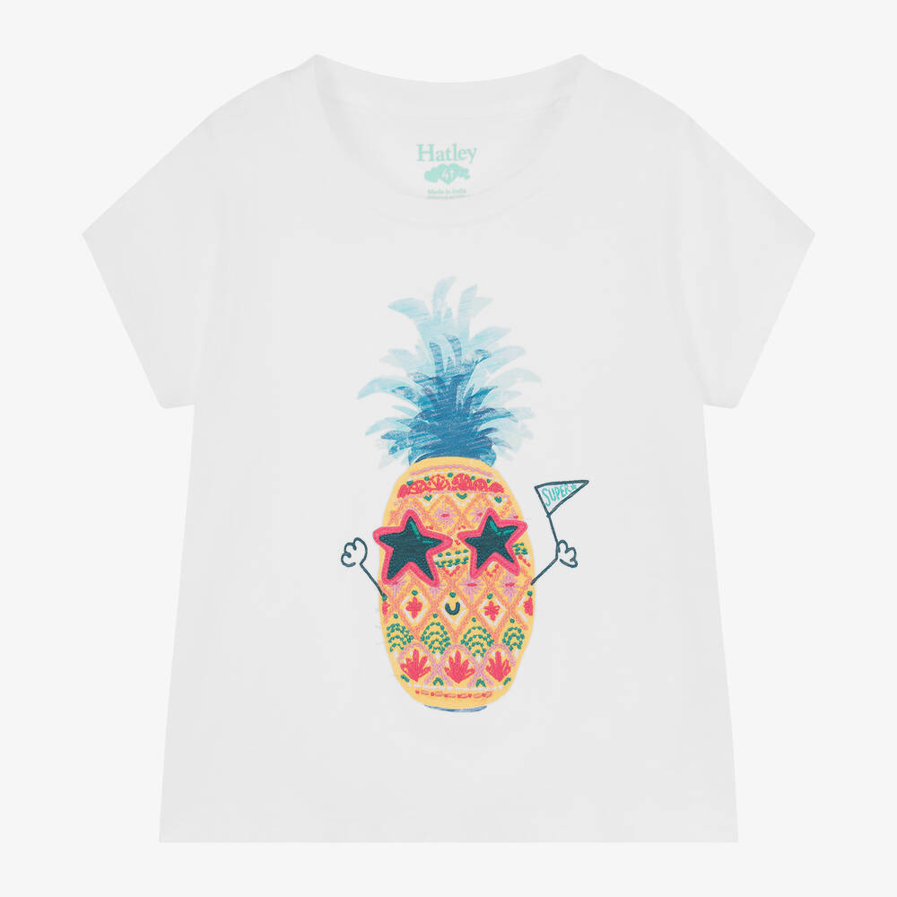 Hatley-Girls White Cotton Pineapple T-Shirt | Childrensalon Outlet