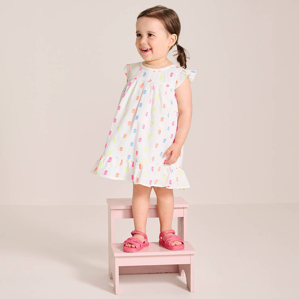 Hatley-Girls White Cotton Polka Dot Dress | Childrensalon Outlet