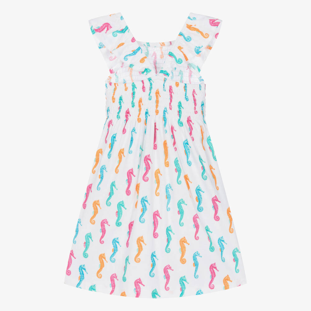 Hatley-Girls White Cotton Seahorse Dress | Childrensalon Outlet