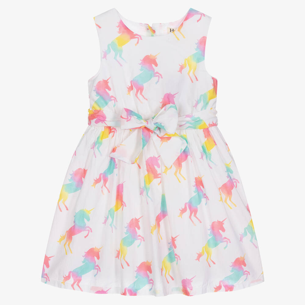 Hatley - Girls White Cotton Unicorn Dress | Childrensalon