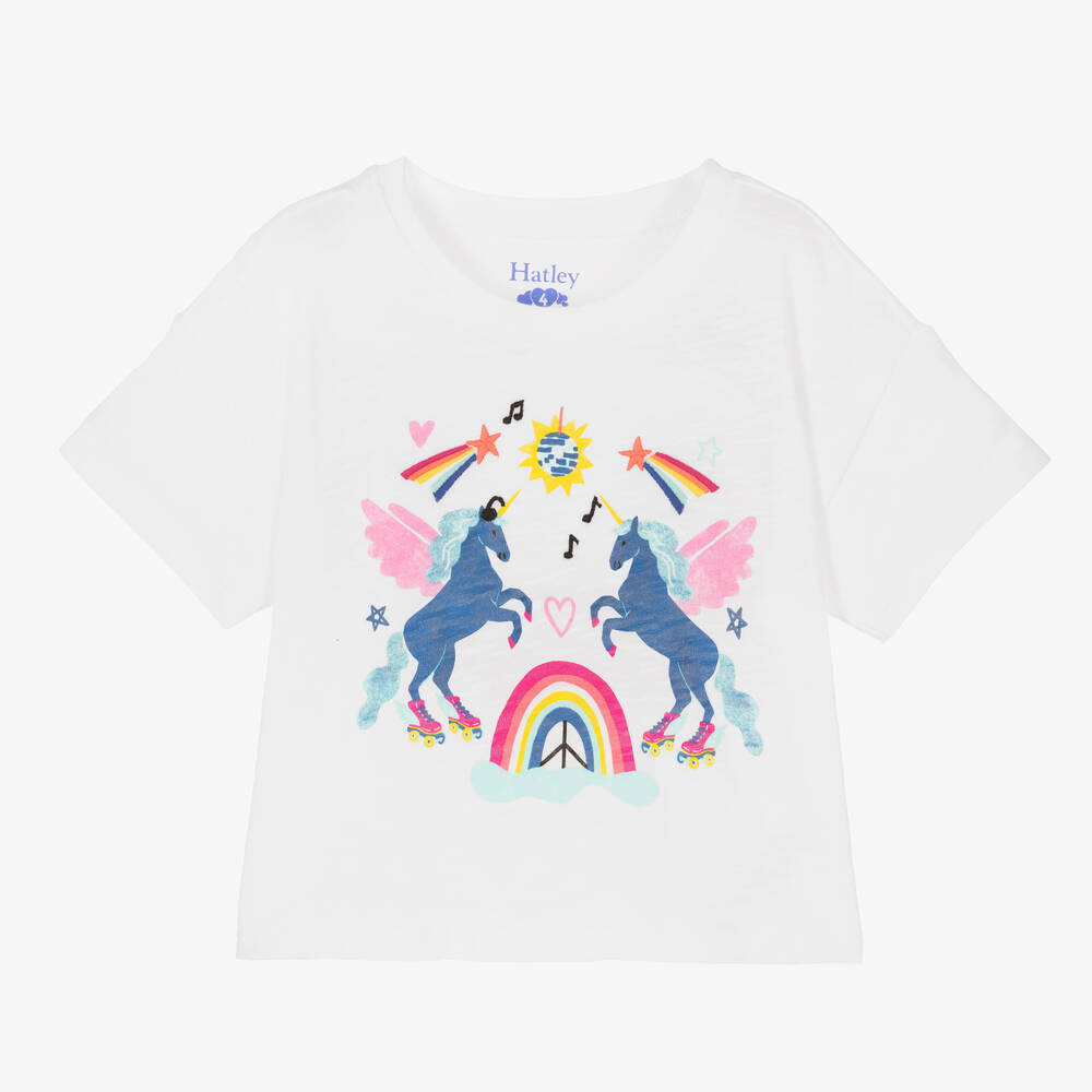 Hatley - T-shirt blanc brodé en coton fille | Childrensalon