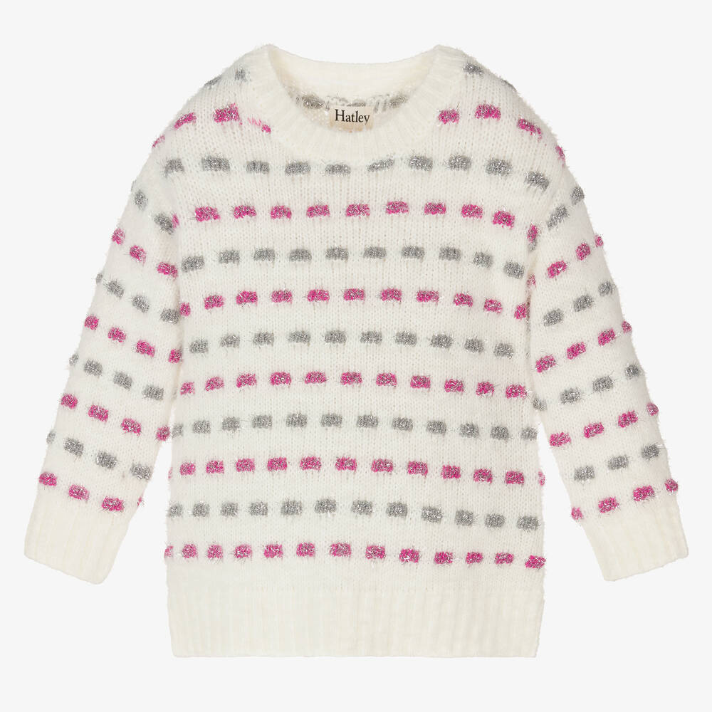 Hatley - Girls White Fluffy Jumper | Childrensalon