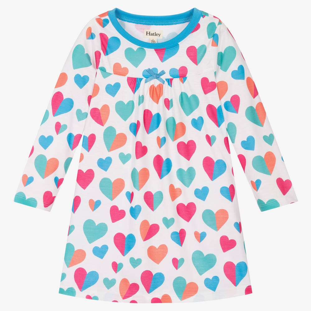 Hatley - Chemise de nuit blanche cœurs fille | Childrensalon