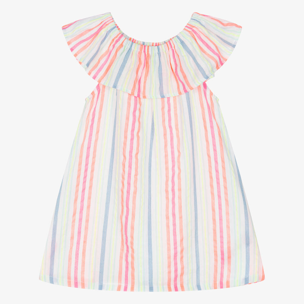 Hatley-Girls White & Neon Pink Cotton Dress | Childrensalon Outlet