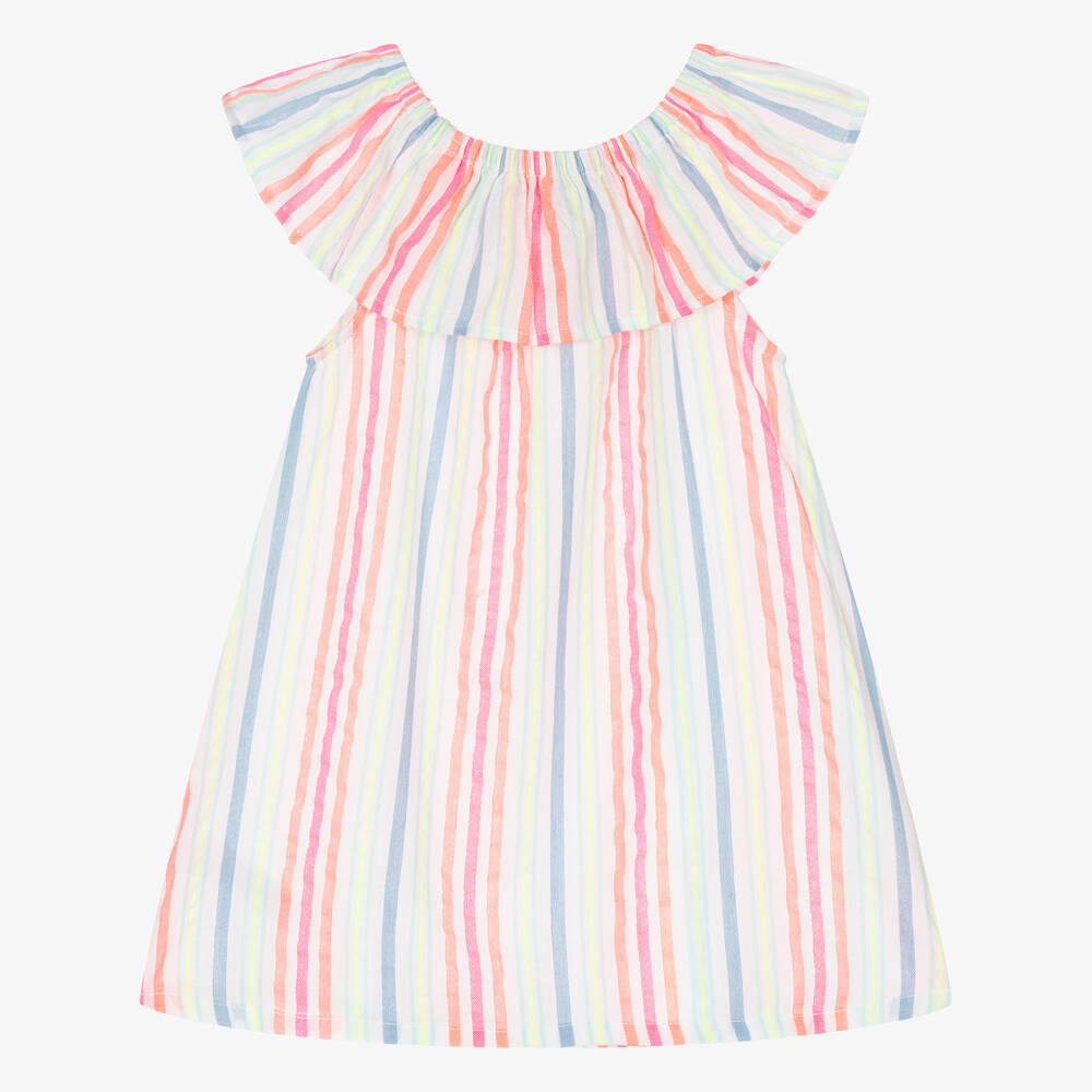 Hatley-فستان مزيج قطن لون أبيض وزهري نيون | Childrensalon Outlet