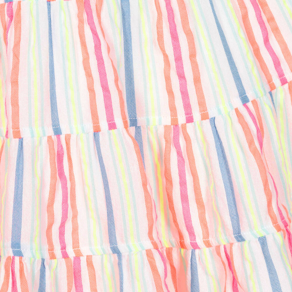 Hatley-فستان مزيج قطن مقلم لون أبيض وزهري نيون | Childrensalon Outlet