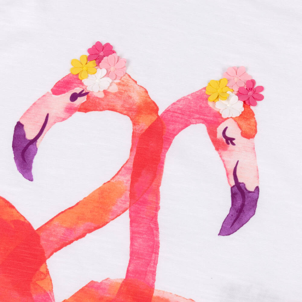 Hatley-Girls White & Pink Flamingo Cotton T-Shirt | Childrensalon Outlet