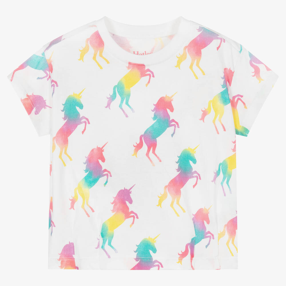 Girls White Rainbow Unicorn T Shirt