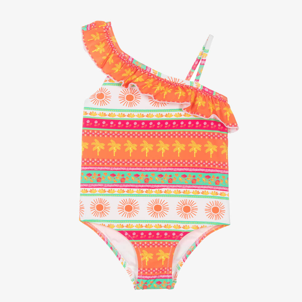 Hatley-Girls White Tropical Swimsuit (UPF50+) | Childrensalon Outlet