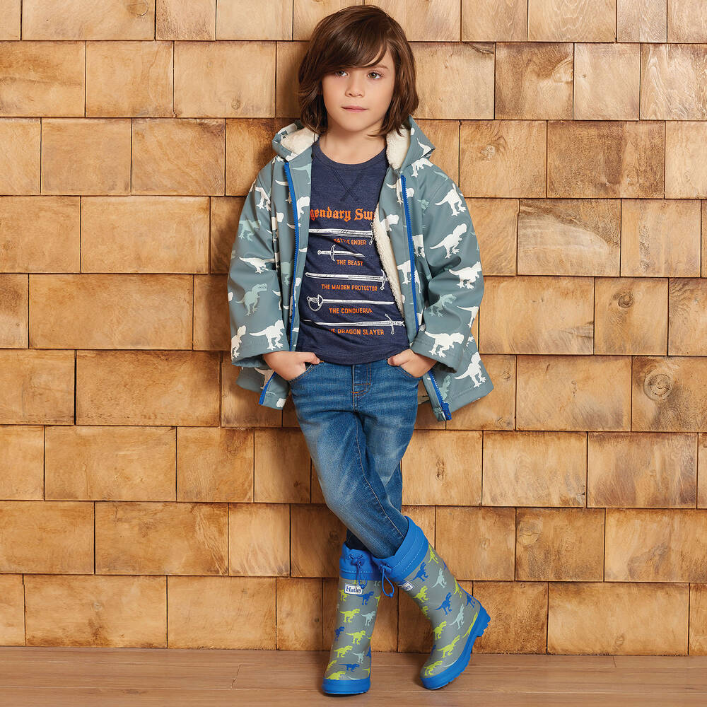 هاتلي-بوت واقي من المطر لون رمادي وأزرق للأولاد | Childrensalon Outlet
