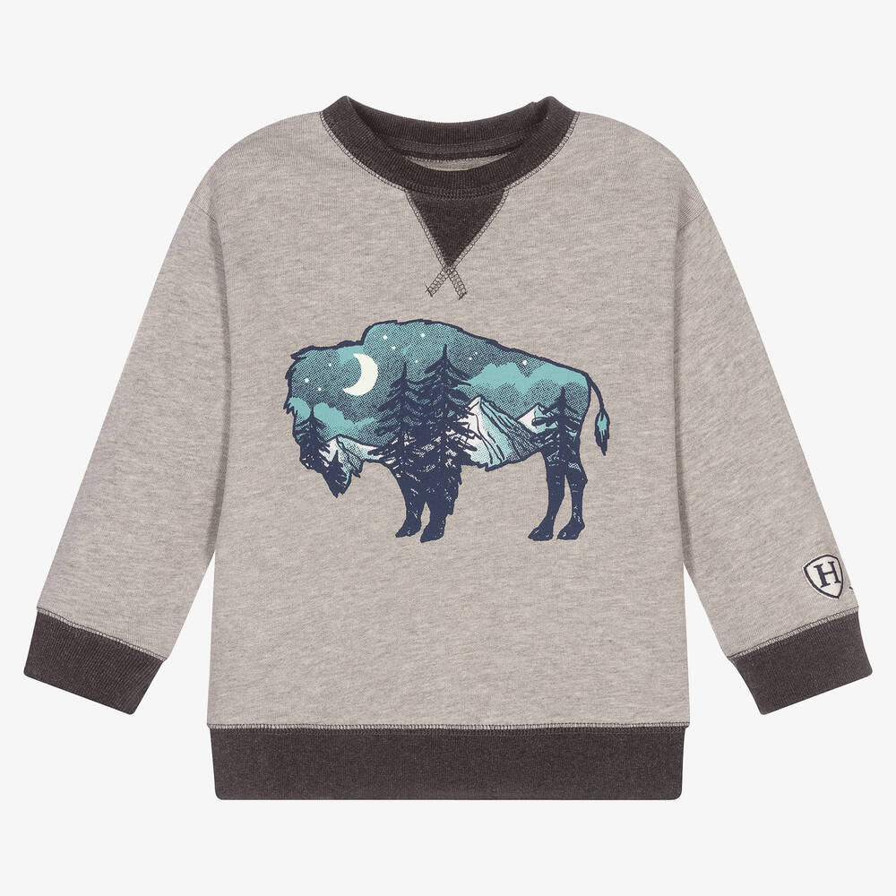 Hatley - Graues Sweatshirt mit leuchtendem Büffel | Childrensalon