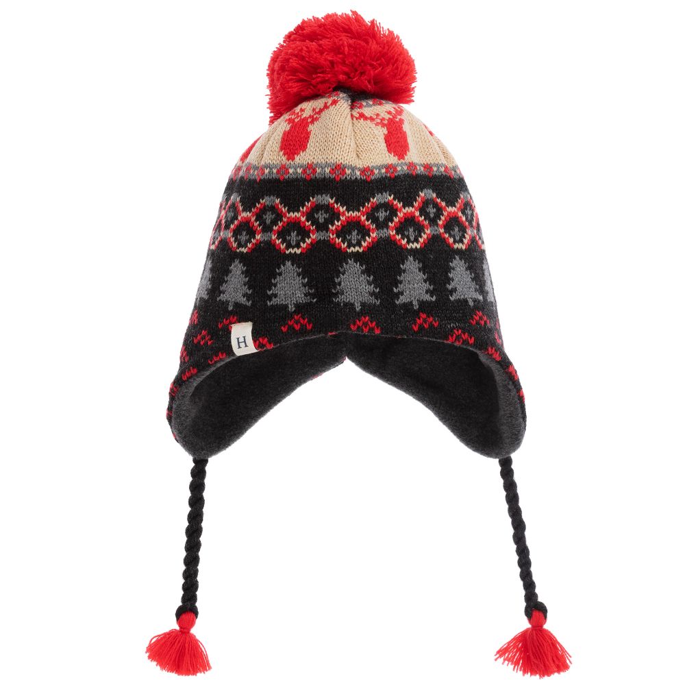 Hatley-Grey & Red Knitted Pom-Pom Hat | Childrensalon Outlet