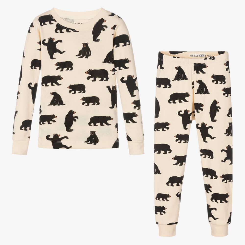 Little Blue House by Hatley-Ivory Cotton Bear Long Pyjamas | Childrensalon Outlet