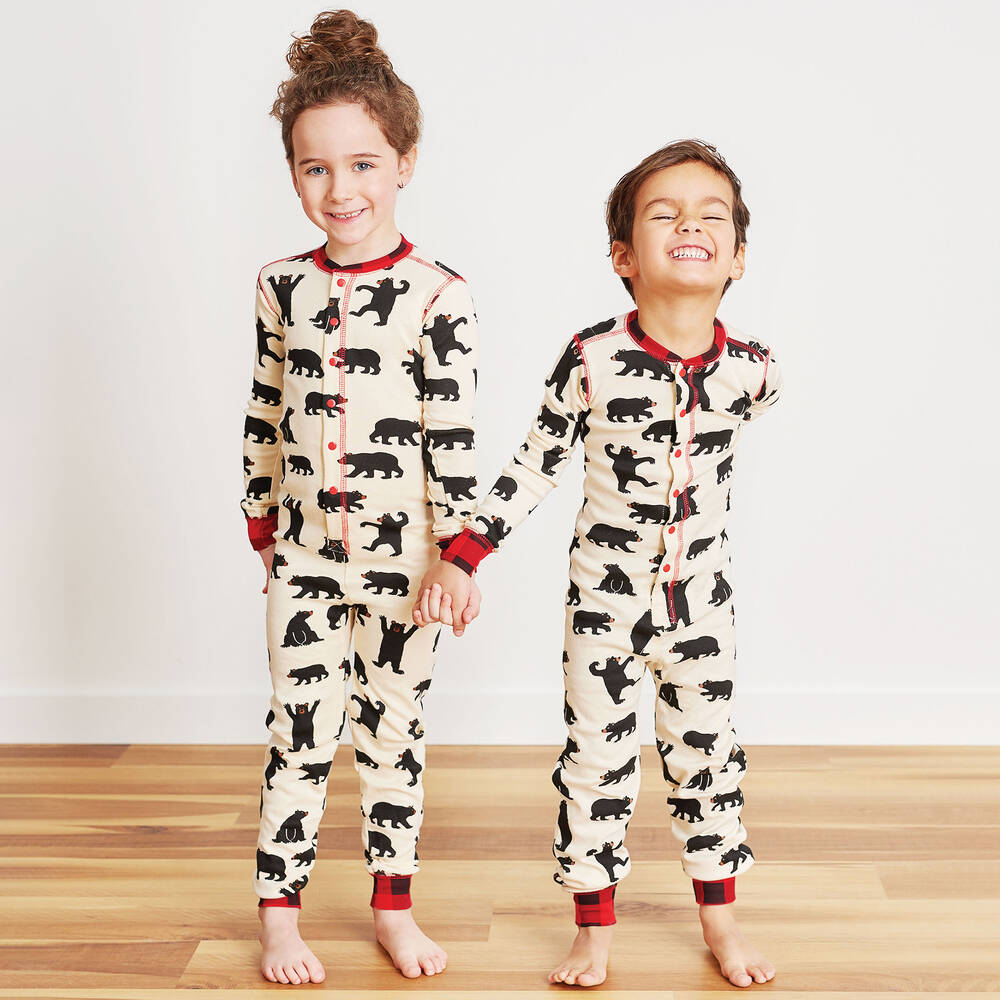Little Blue House by Hatley Ivory Cotton Bear Onesie Pyjamas Childrensalon Outlet