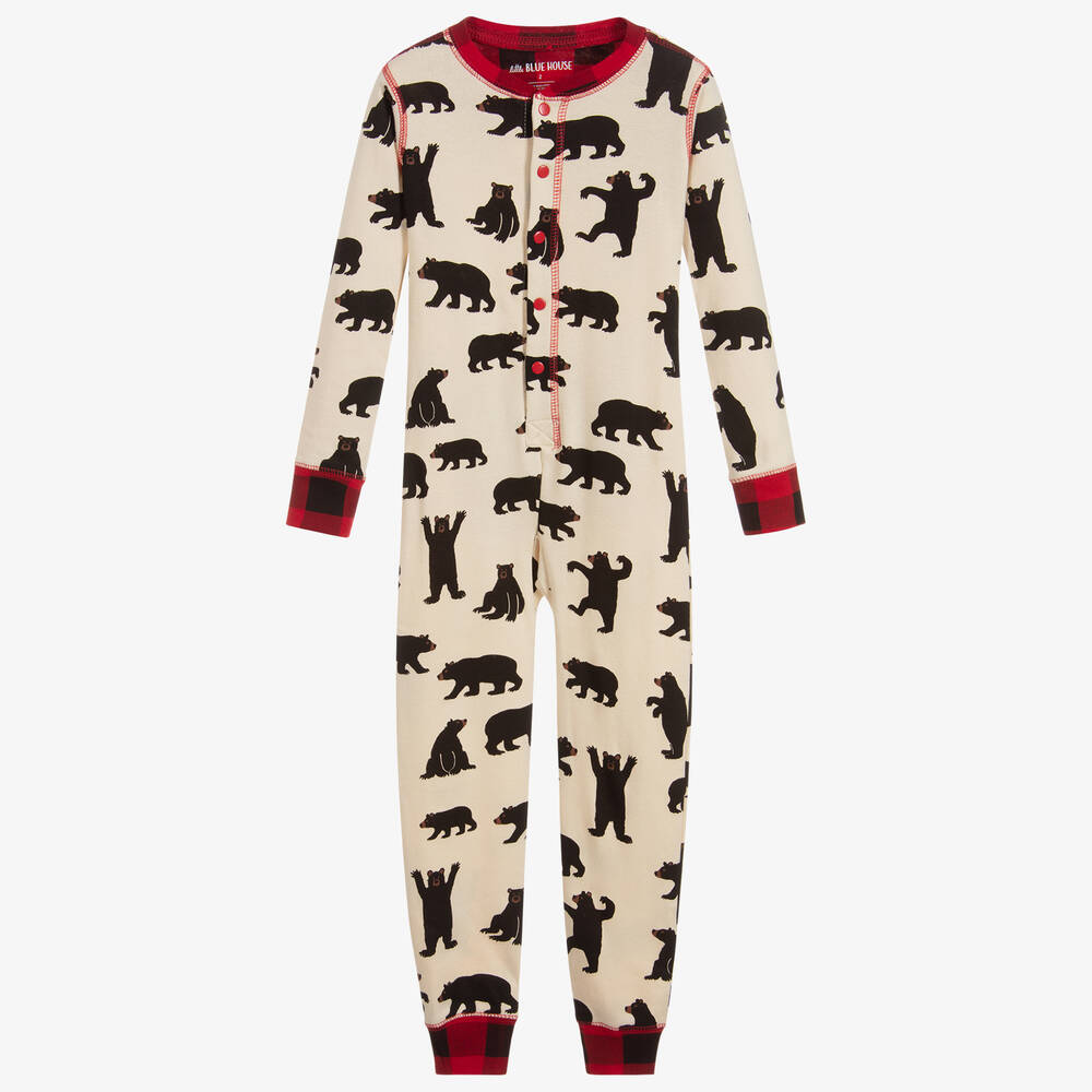 Little Blue House by Hatley-Ivory Cotton Bear Onesie Pyjamas | Childrensalon Outlet