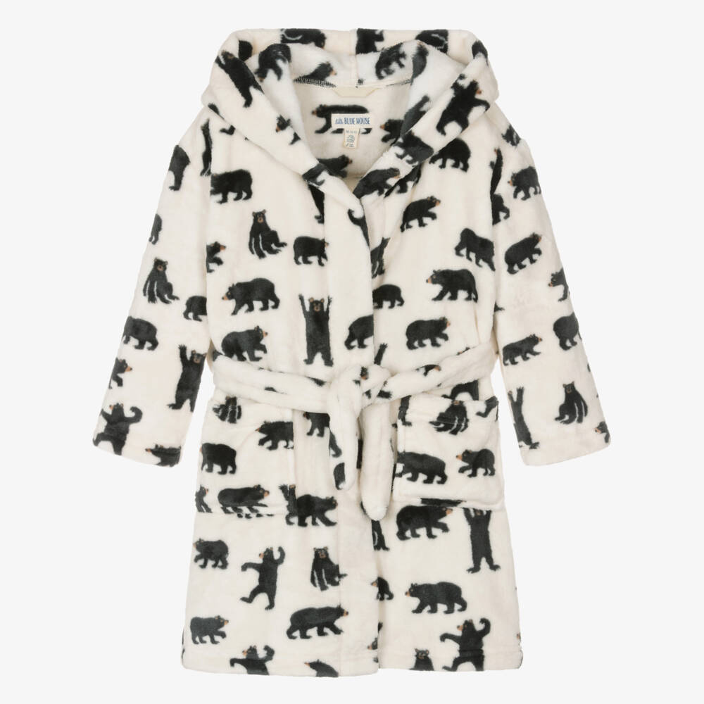 Little Blue House by Hatley-Ivory Fleece Bear Hooded Dressing Gown | Childrensalon Outlet