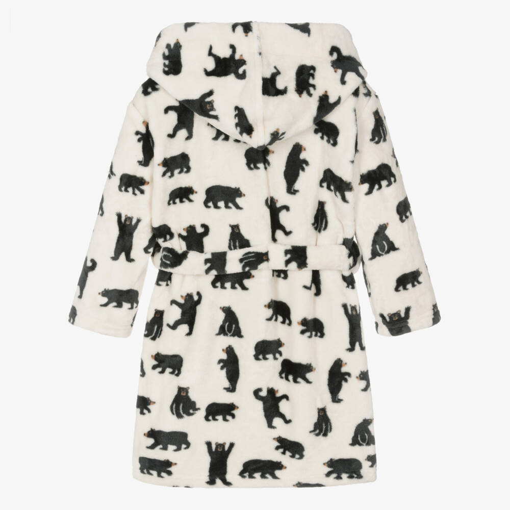 Little Blue House by Hatley-Ivory Fleece Bear Hooded Dressing Gown | Childrensalon Outlet