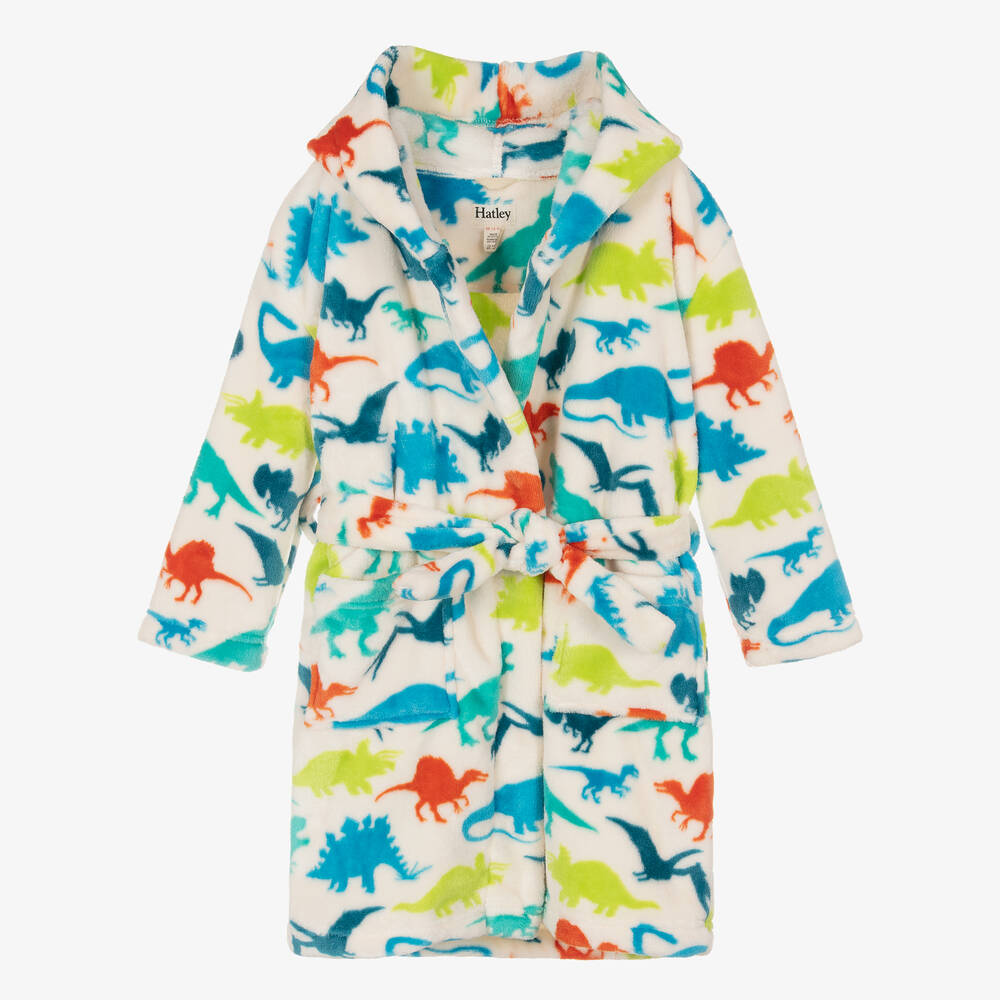 Hatley - Ivory Fleece Real Dinos Dressing Gown | Childrensalon