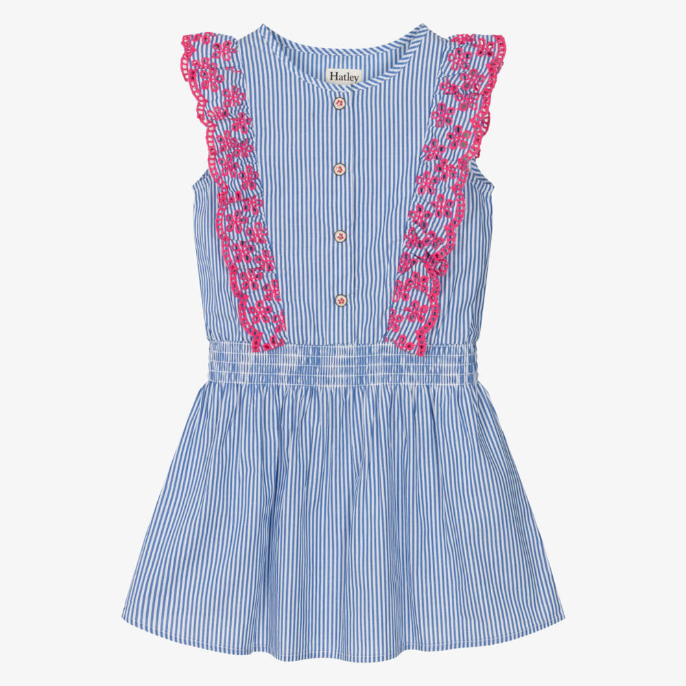 Hatley-فستان أزرق مزين بالكشكش للبنات الصغيرات | Childrensalon Outlet