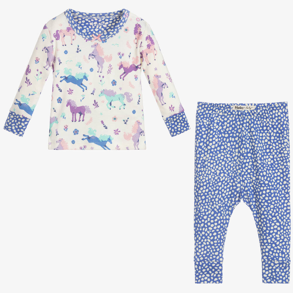 هاتلي-بيجاما قطن عضوي لون أزرق وعاجي للمولودات | Childrensalon Outlet