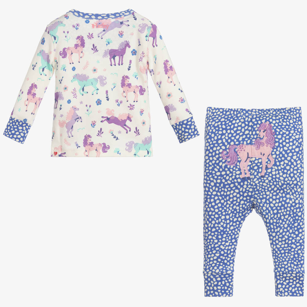 هاتلي-بيجاما قطن عضوي لون أزرق وعاجي للمولودات | Childrensalon Outlet