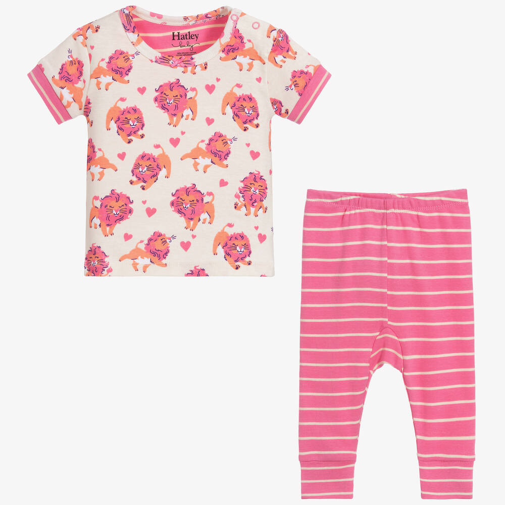 هاتلي-بيجاما قطن عضوي لون زهري وعاجي للمولودات | Childrensalon Outlet