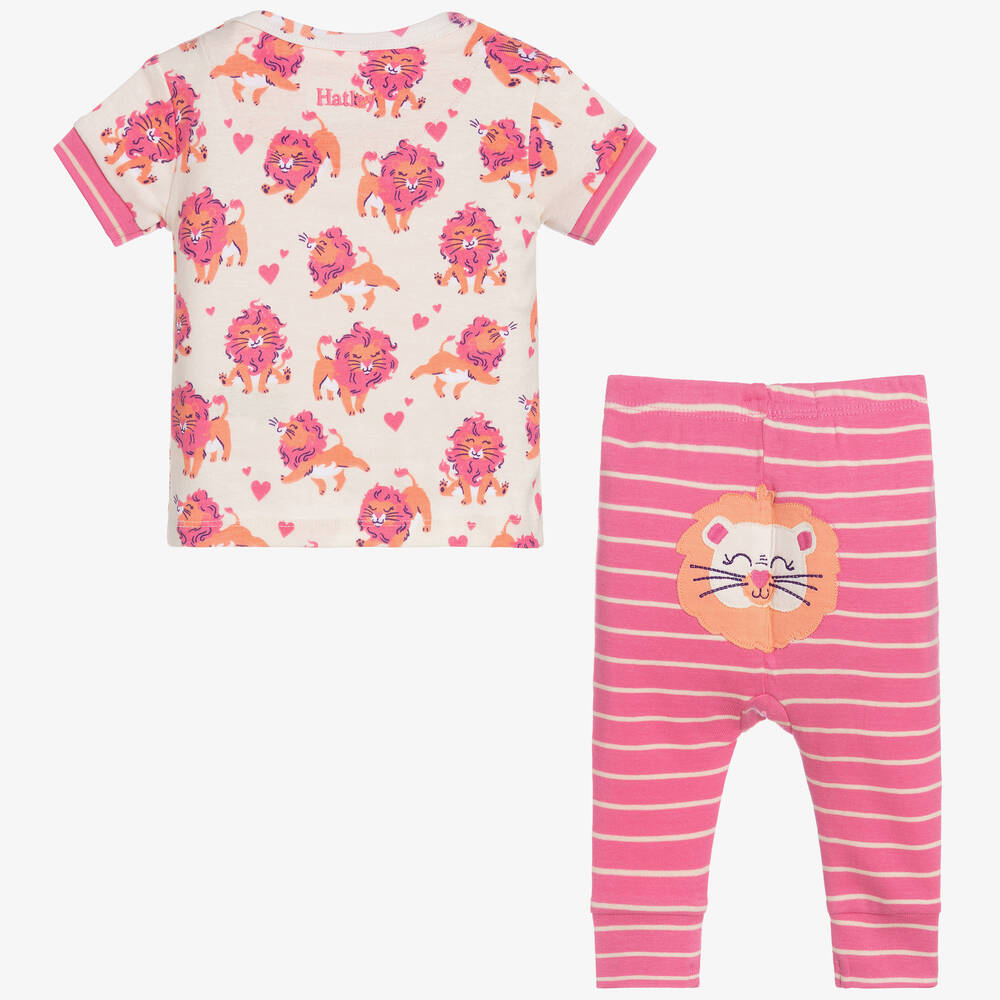 هاتلي-بيجاما قطن عضوي لون زهري وعاجي للمولودات | Childrensalon Outlet