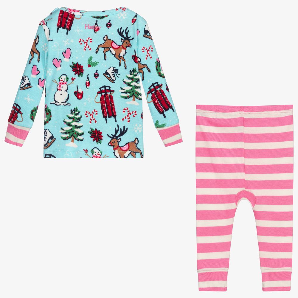 هاتلي-بيجاما قطن عضوي لون أزرق أكوا وزهري للمولودات | Childrensalon Outlet