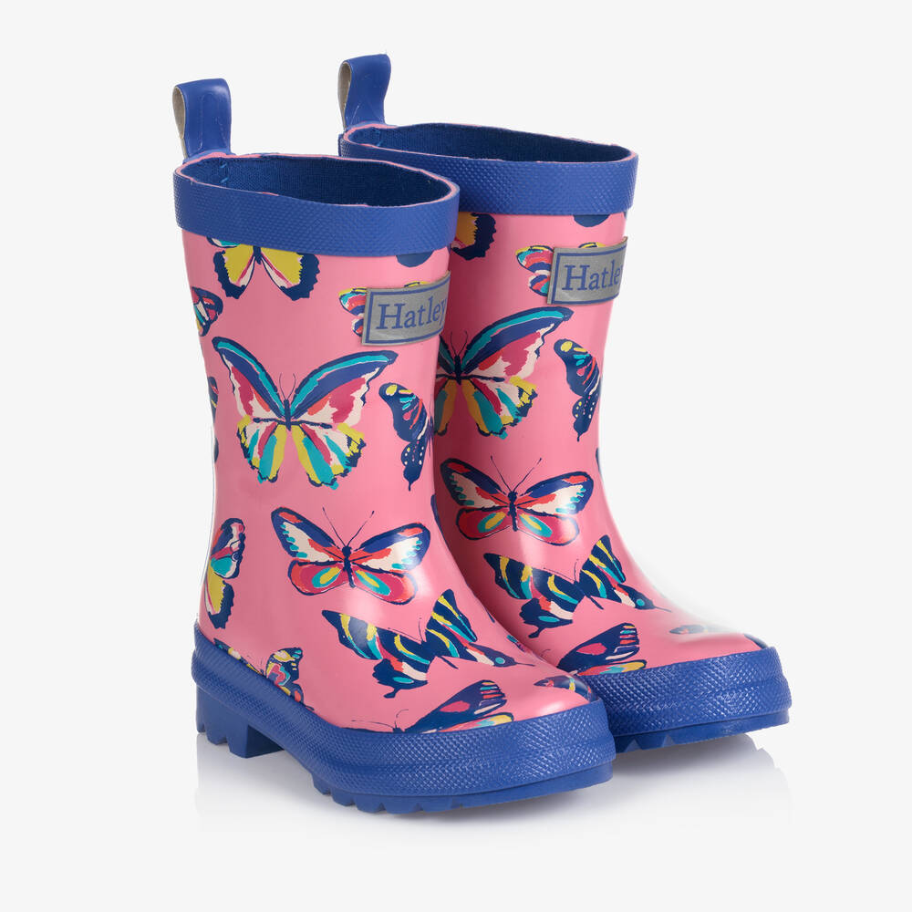 Hatley - Bottes de pluie roses à papillons | Childrensalon