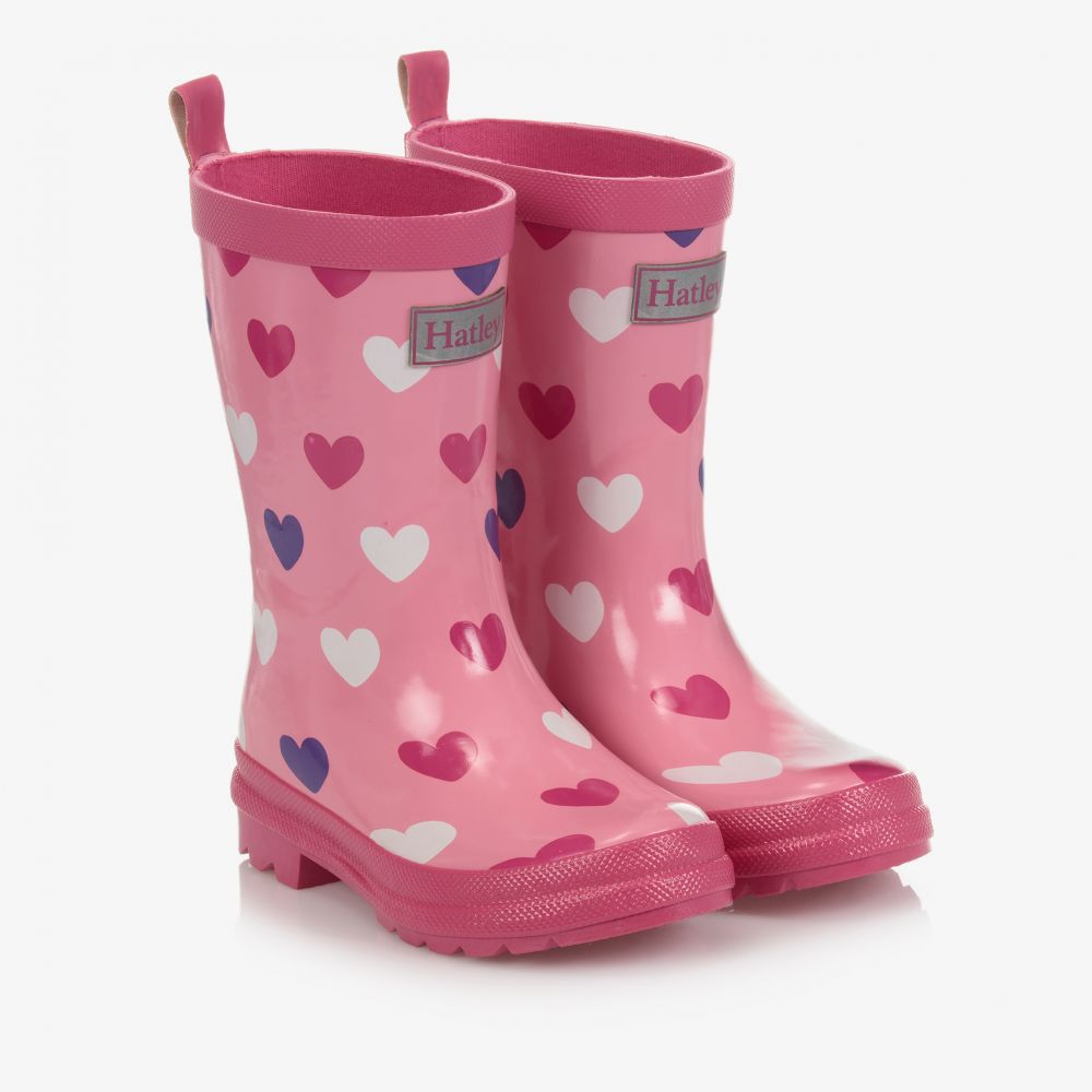 Hatley-بوت واقي من المطر مطاط لون وردي بطبعة قلوب | Childrensalon Outlet