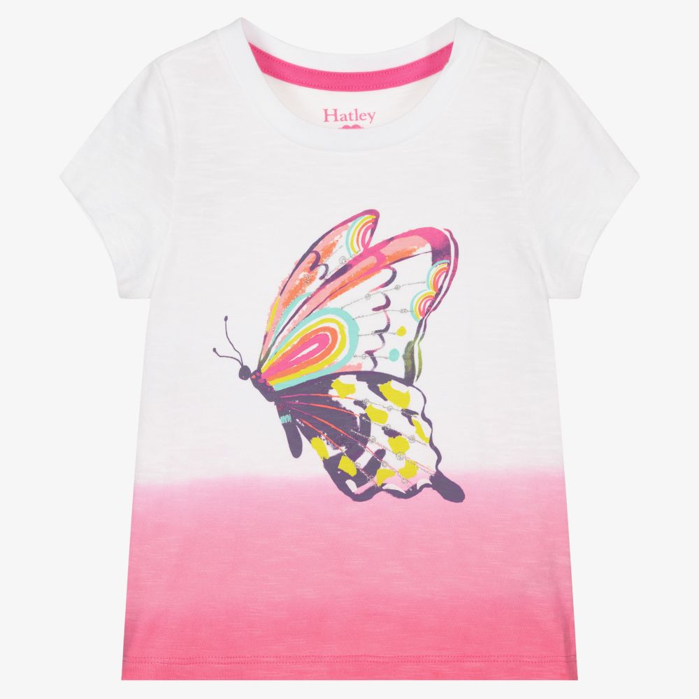 Hatley-Pink & White Cotton T-Shirt | Childrensalon Outlet